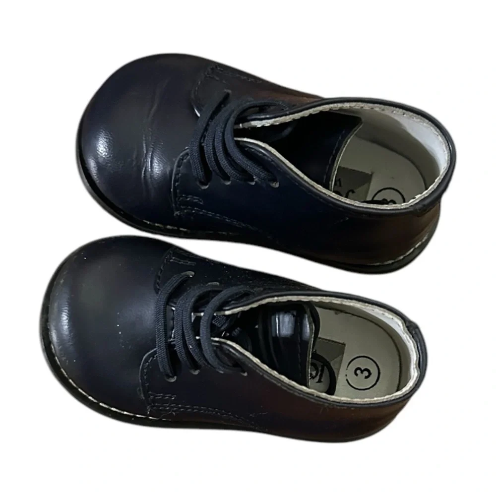 Josmo Boys Classic Traditional Leather Oxford Lace Up Shoes in Navy Blue Sz 3